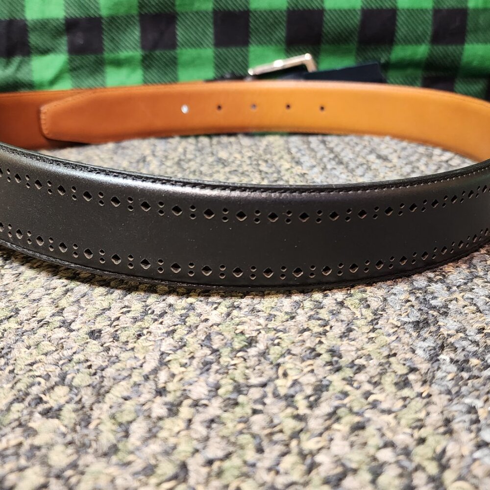 Brooks Brothers Perforated Leather Belt - Black Silver Buckle (34) Made in Italy